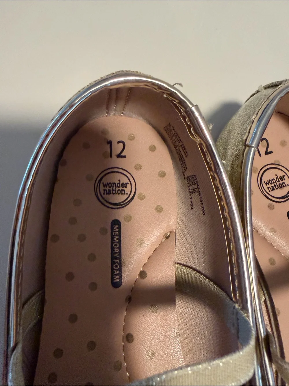 Kids Girls Sparkly Gold Glitter Dress Shoes Flats Size 12 Wonder Nation